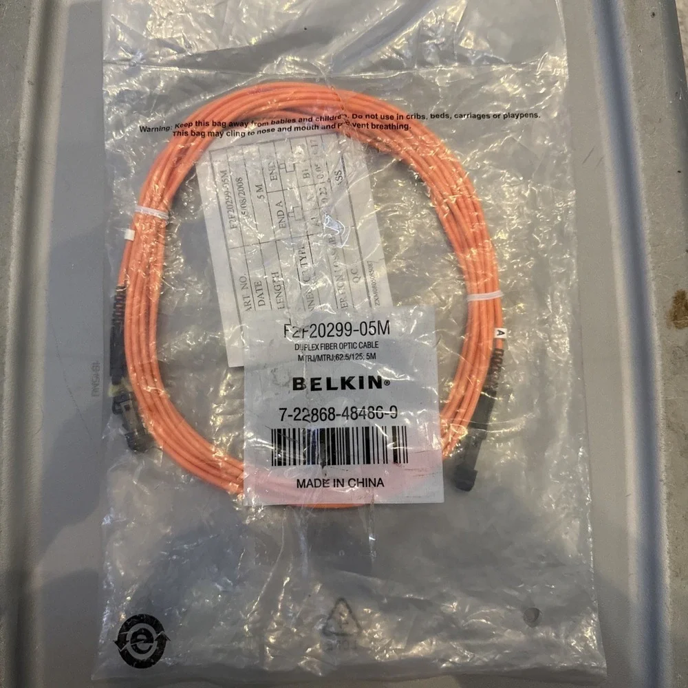 F2F20299-05M‎ I New Belkin Patch Cable MT-RJ Multimode Male 16.4ft Fiber Optic